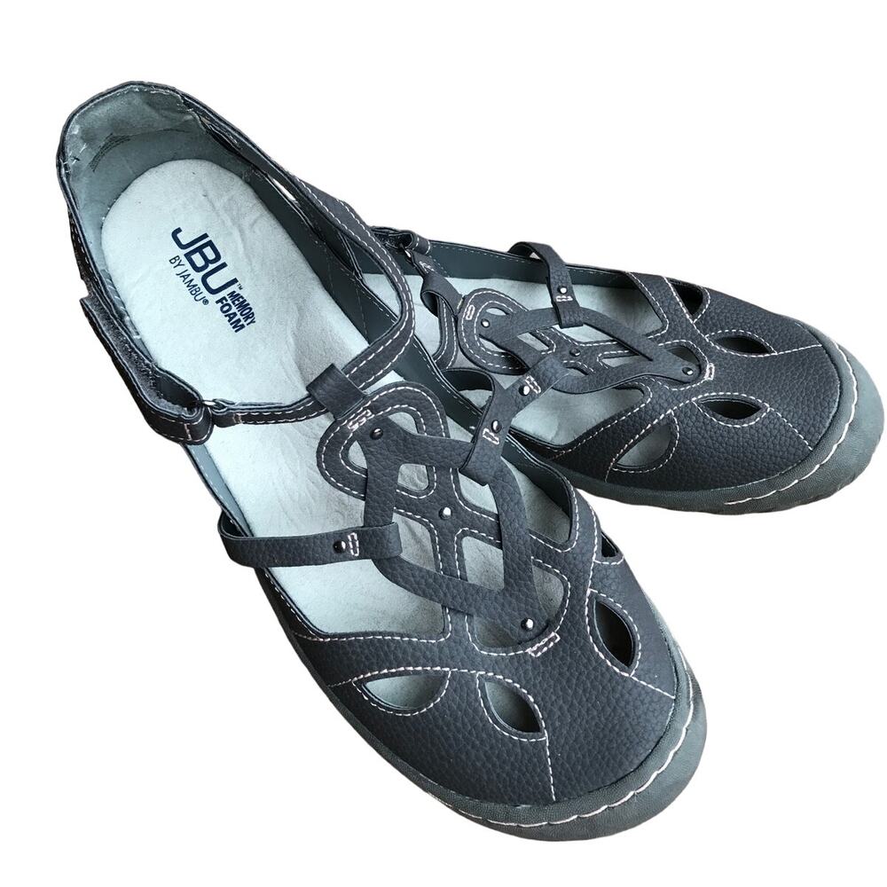 JBU by Jambu Sydney Sandals Gray and Pink Vegan Leather - Adjustable size 10